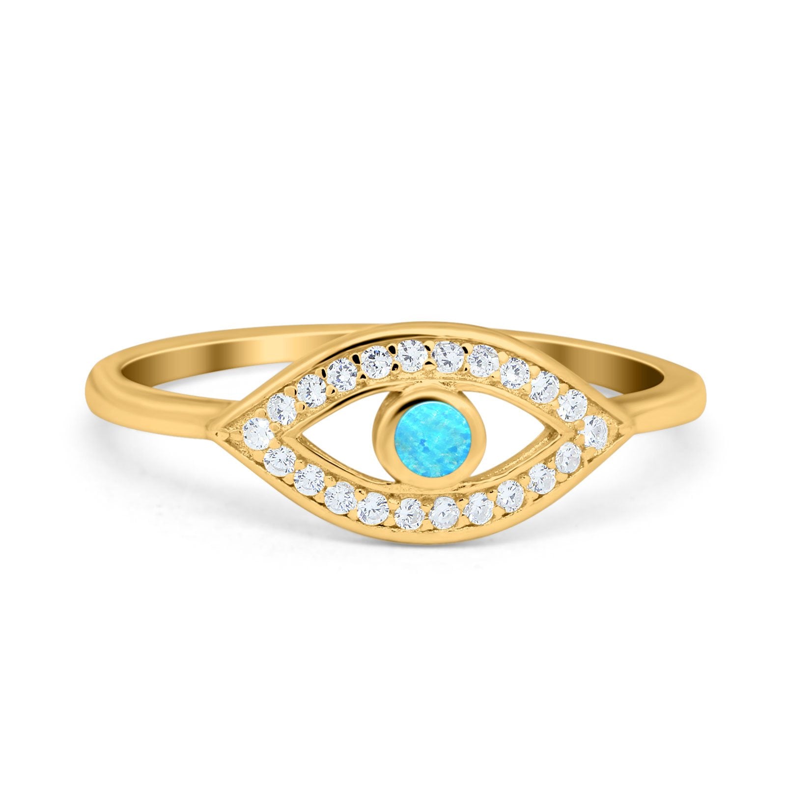 Evil Eye Ring Round Lab Opal Simulated Cubic Zirconia 925 Sterling Silver