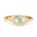Evil Eye Ring Round Lab Opal Simulated Cubic Zirconia 925 Sterling Silver