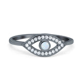 Evil Eye Ring Round Lab Opal Simulated Cubic Zirconia 925 Sterling Silver