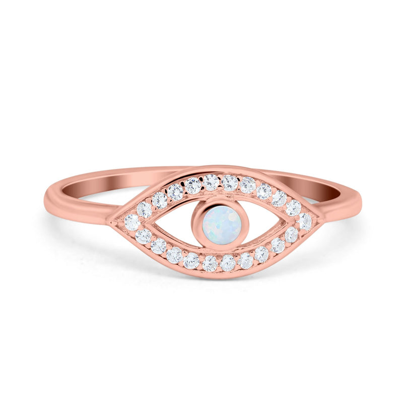 Evil Eye Ring Round Lab Opal Simulated Cubic Zirconia 925 Sterling Silver