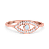Evil Eye Ring Round Lab Opal Simulated Cubic Zirconia 925 Sterling Silver