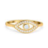 Evil Eye Ring Round Lab Opal Simulated Cubic Zirconia 925 Sterling Silver