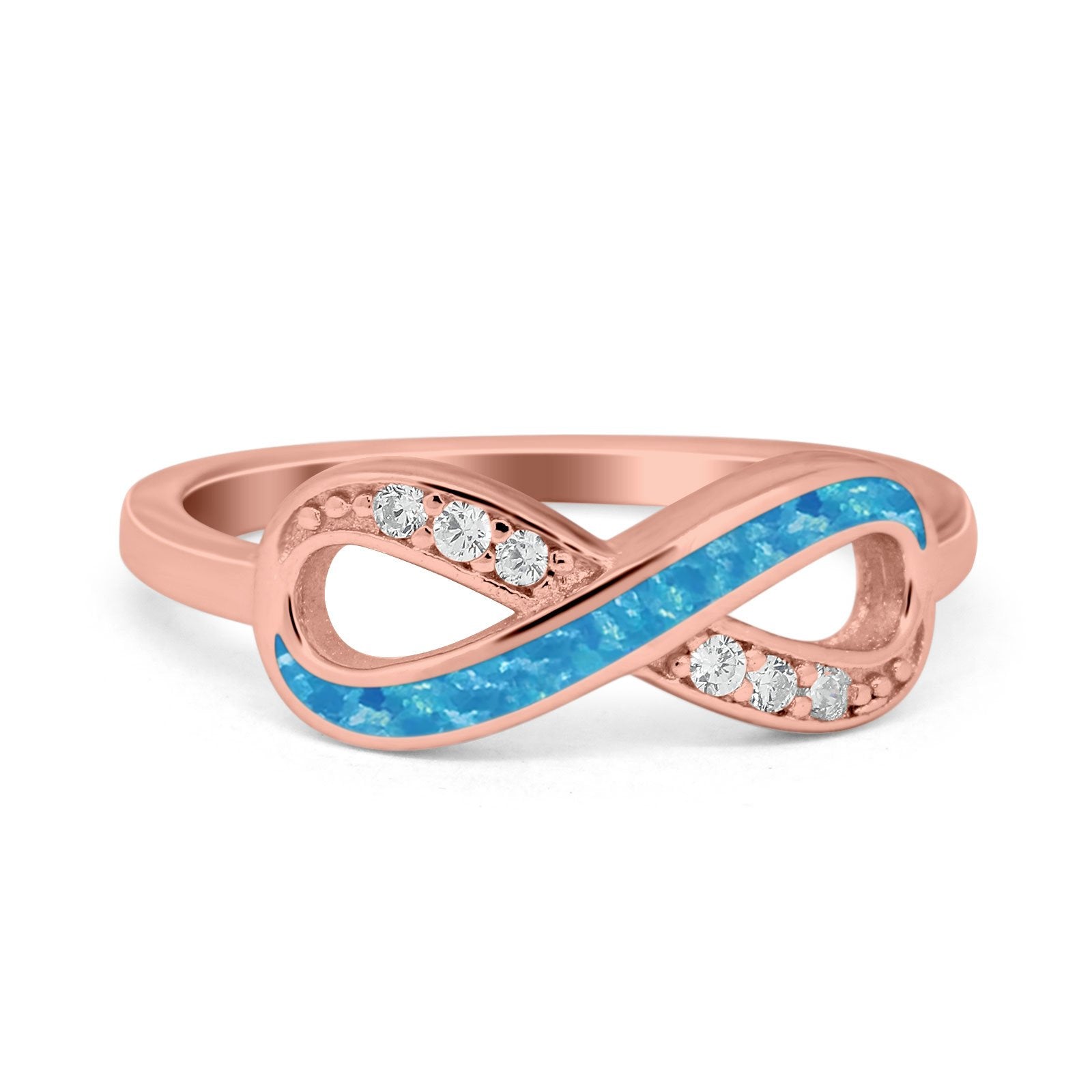 Infinity Ring Crisscross Simulated Cubic Zirconia Lab Opal 925 Sterling Silver