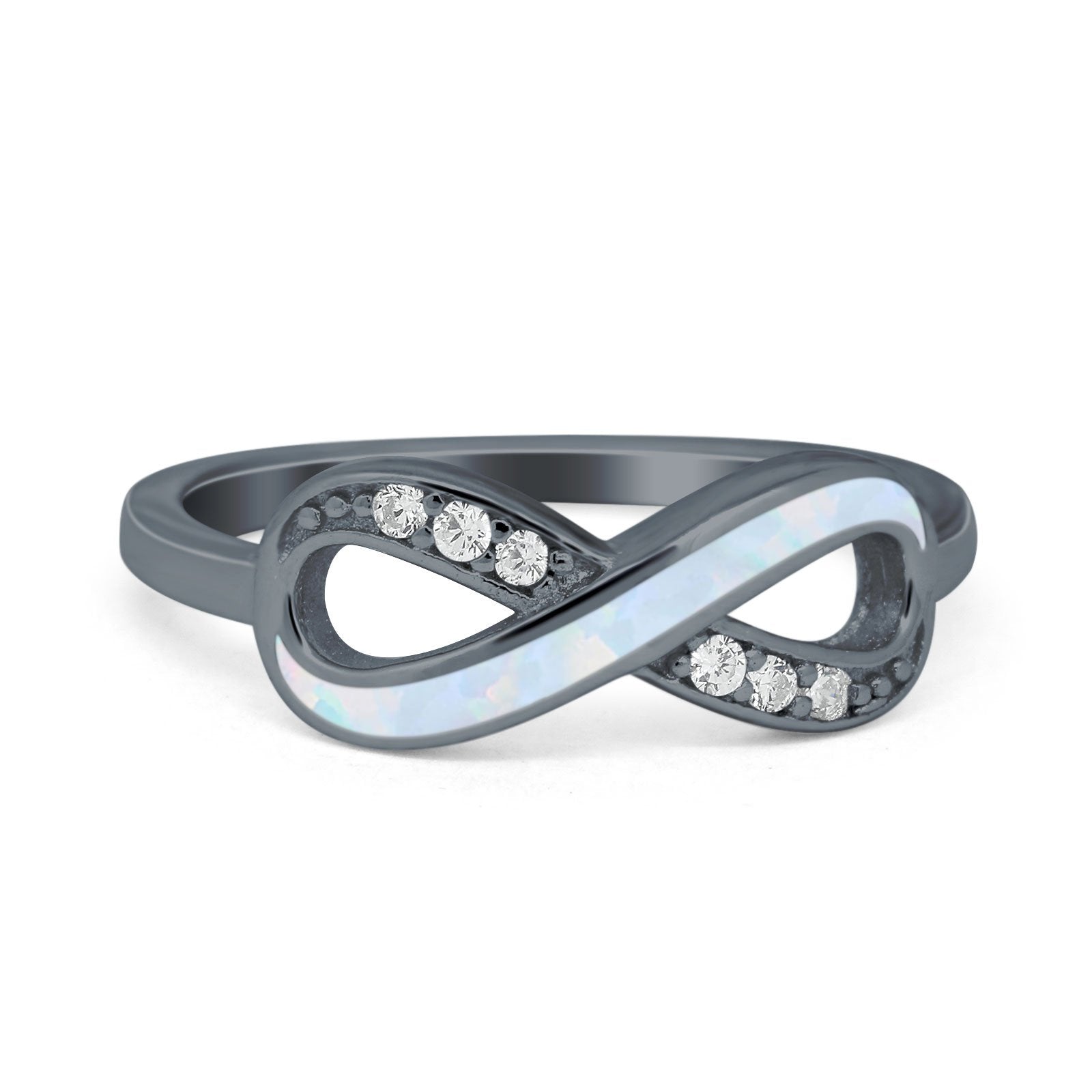 Infinity Ring Crisscross Simulated Cubic Zirconia Lab Opal 925 Sterling Silver