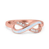 Infinity Ring Crisscross Simulated Cubic Zirconia Lab Opal 925 Sterling Silver