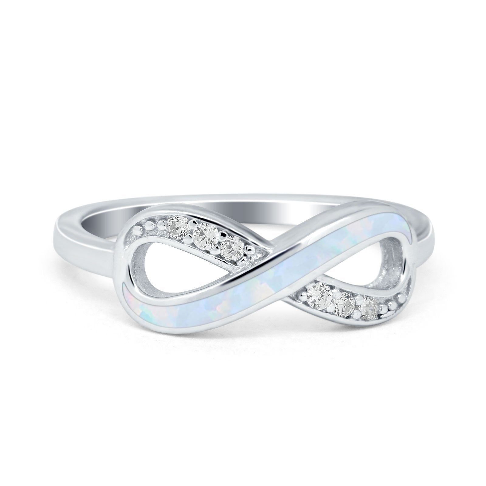 Infinity Ring Crisscross Simulated Cubic Zirconia Lab Opal 925 Sterling Silver