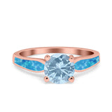 Solitaire Accent Engagement Ring Created Blue Opal Round Simulated Cubic Zirconia 925 Sterling Silver