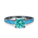 Solitaire Accent Engagement Ring Created White Opal Round Simulated Cubic Zirconia 925 Sterling Silver