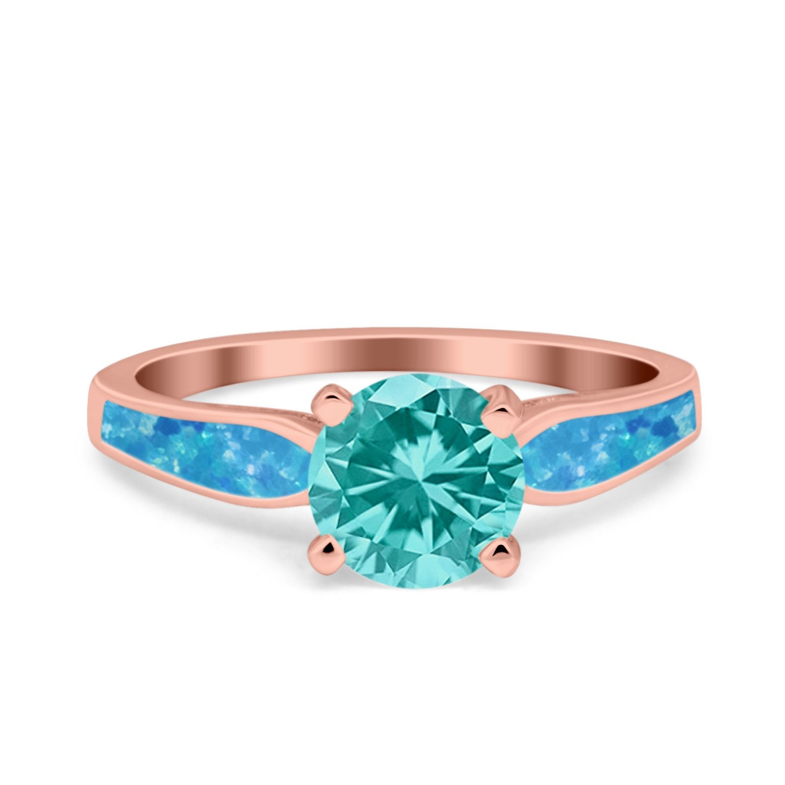 Solitaire Accent Engagement Ring Created White Opal Round Simulated Cubic Zirconia 925 Sterling Silver