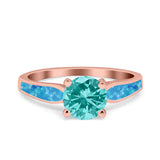 Solitaire Accent Engagement Ring Created White Opal Round Simulated Cubic Zirconia 925 Sterling Silver