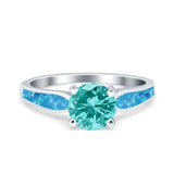 Solitaire Accent Engagement Ring Created White Opal Round Simulated Cubic Zirconia 925 Sterling Silver