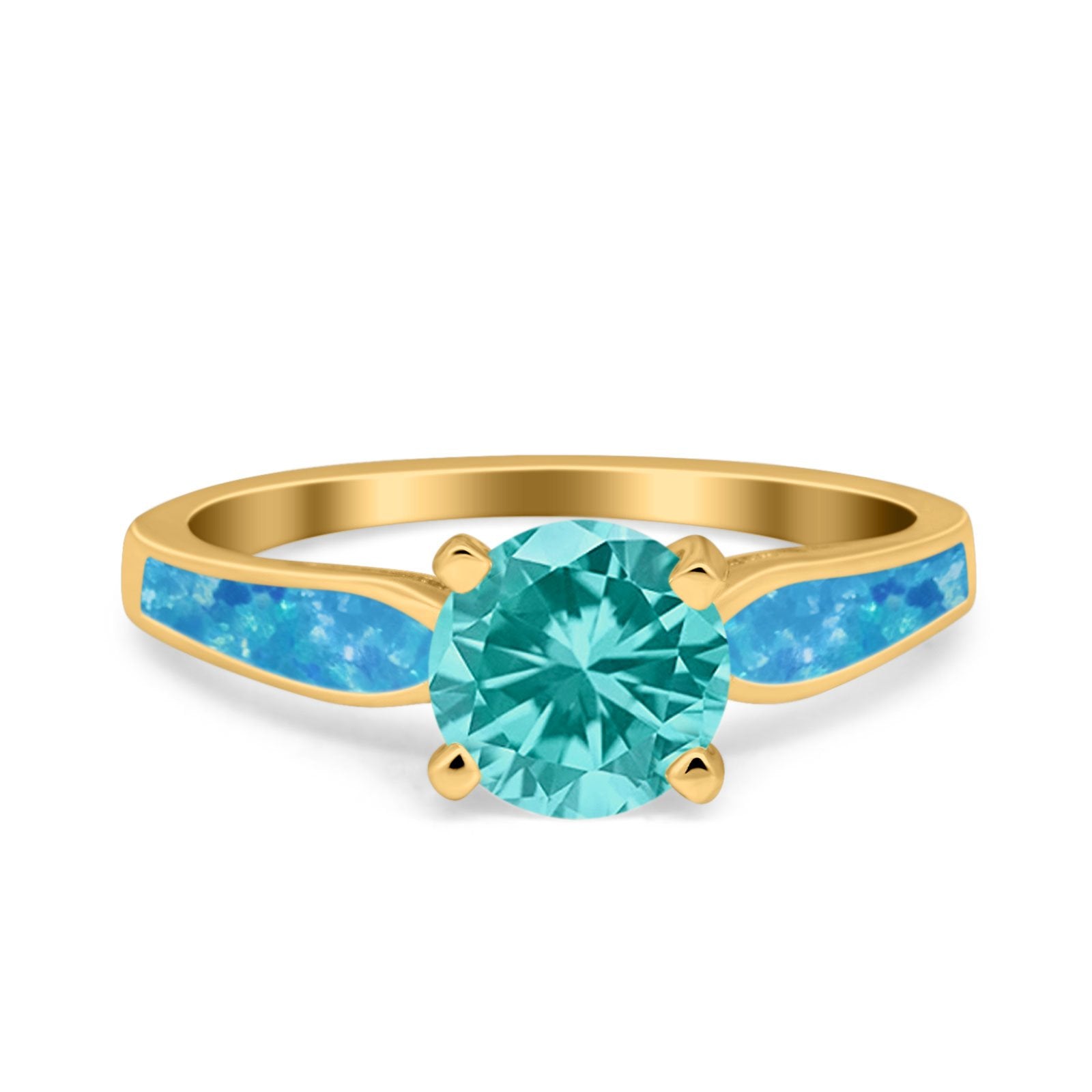 Solitaire Accent Engagement Ring Created White Opal Round Simulated Cubic Zirconia 925 Sterling Silver