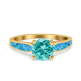 Solitaire Accent Engagement Ring Created White Opal Round Simulated Cubic Zirconia 925 Sterling Silver