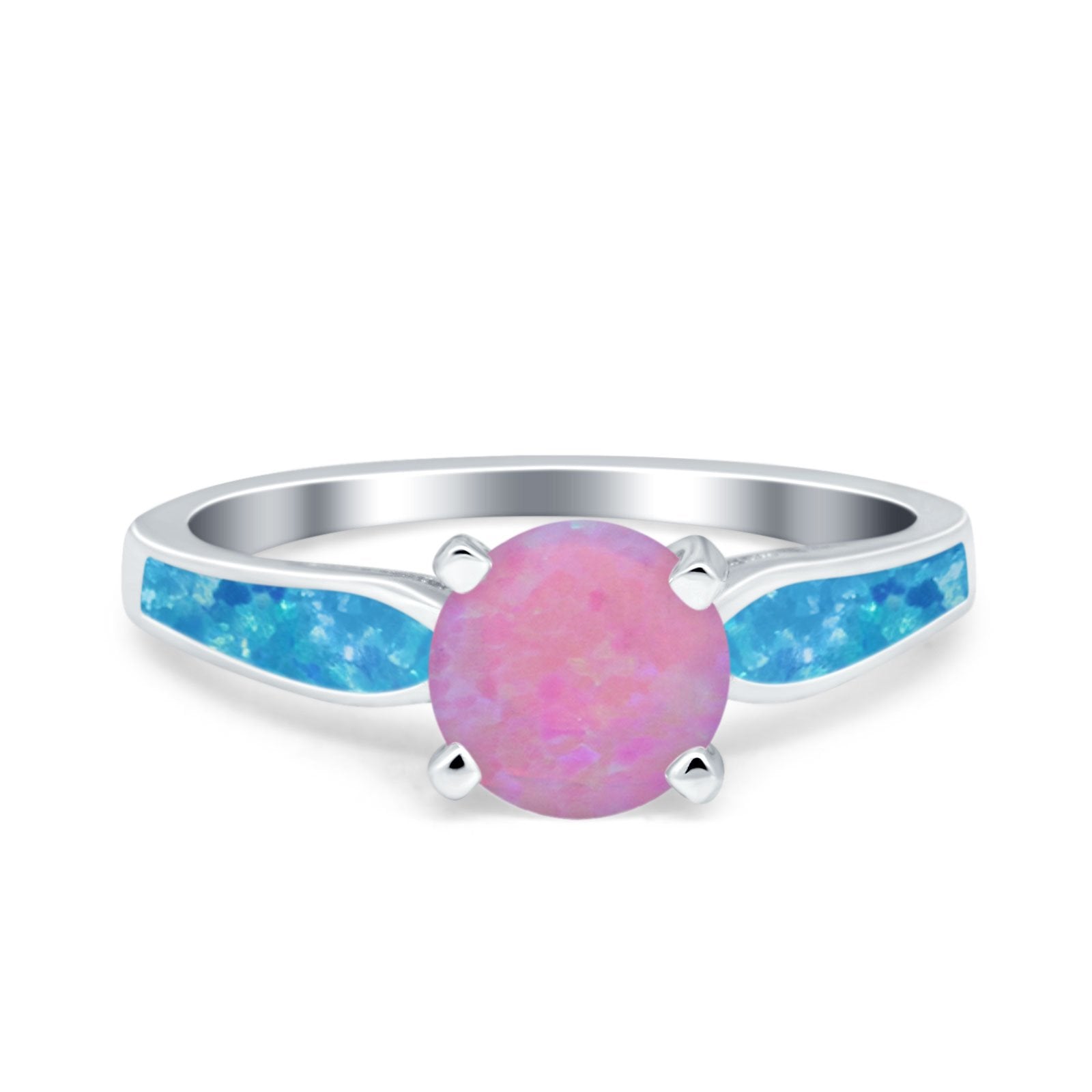 Solitaire Accent Engagement Ring Created White Opal Round Simulated Cubic Zirconia 925 Sterling Silver