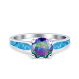 Solitaire Accent Engagement Ring Created White Opal Round Simulated Cubic Zirconia 925 Sterling Silver