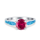 Solitaire Accent Engagement Ring Created White Opal Round Simulated Cubic Zirconia 925 Sterling Silver