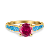 Solitaire Accent Engagement Ring Created White Opal Round Simulated Cubic Zirconia 925 Sterling Silver