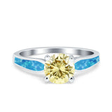 Solitaire Accent Engagement Ring Created White Opal Round Simulated Cubic Zirconia 925 Sterling Silver