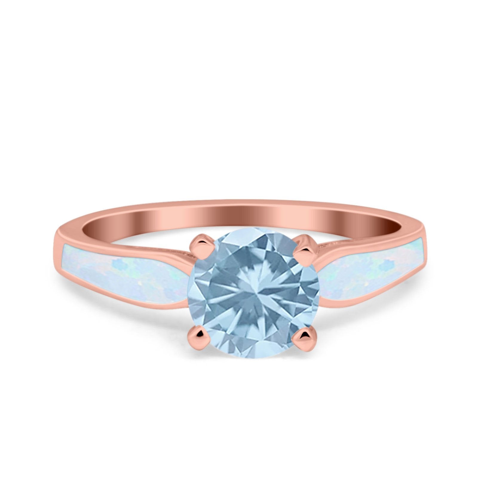 Solitaire Accent Engagement Ring Created White Opal Round Simulated Cubic Zirconia 925 Sterling Silver