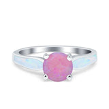 Solitaire Accent Engagement Ring Created White Opal Round Simulated Cubic Zirconia 925 Sterling Silver