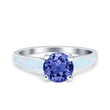 Solitaire Accent Engagement Ring Created White Opal Round Simulated Cubic Zirconia 925 Sterling Silver