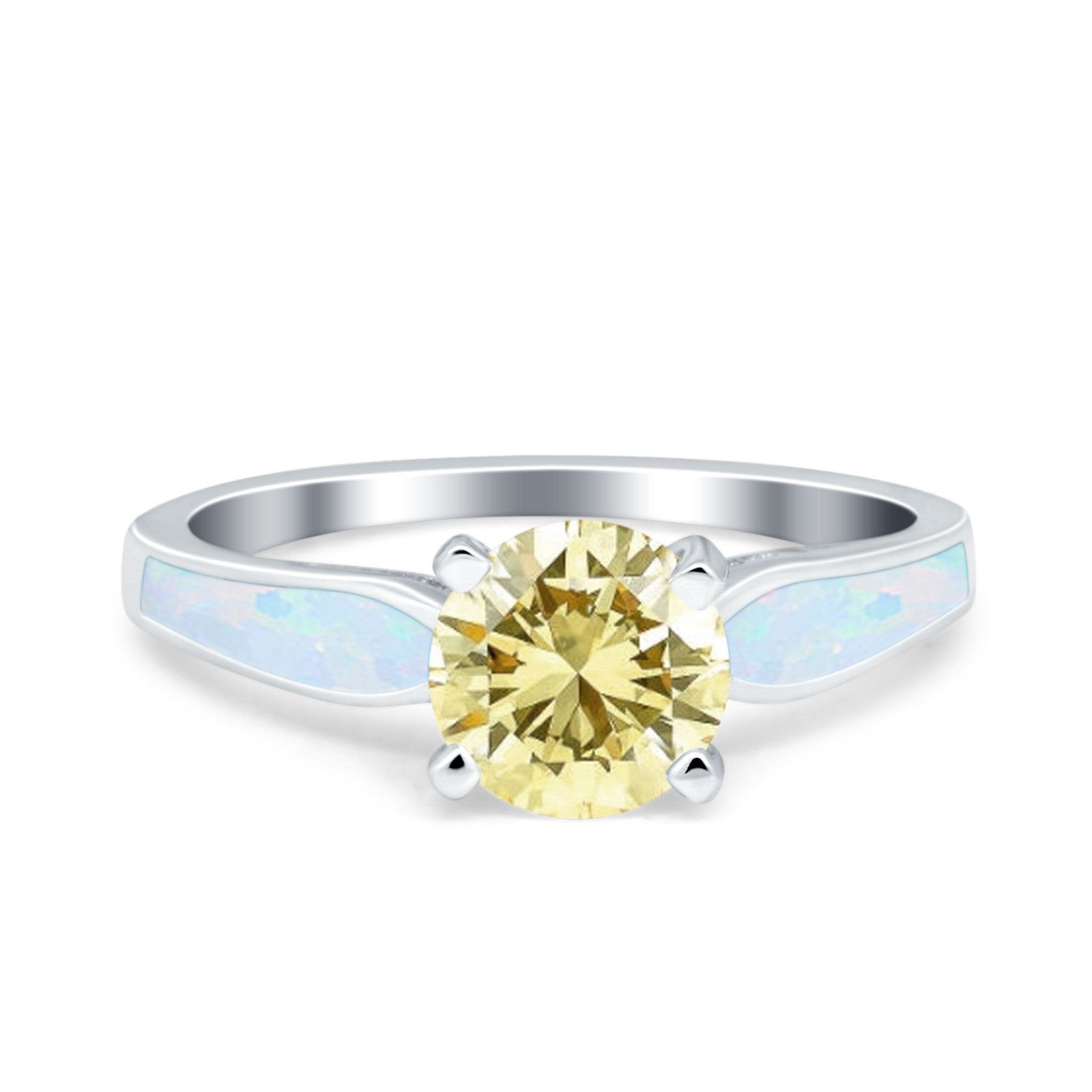 Solitaire Accent Engagement Ring Created White Opal Round Simulated Cubic Zirconia 925 Sterling Silver