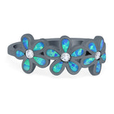Plumeria Flower Ring Band Lab Created Opal Simulated Cubic Zirconia 925 Sterling Silver (8mm)