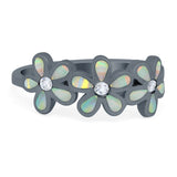 Plumeria Flower Ring Band Lab Created Opal Simulated Cubic Zirconia 925 Sterling Silver (8mm)