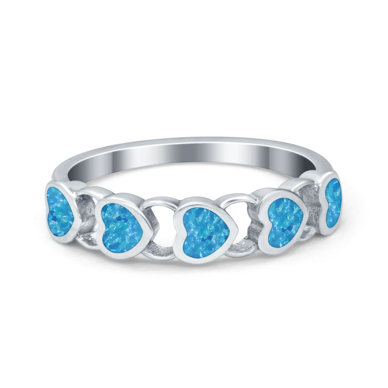 Heart Promise Thumb Eternity Rings Sideways Simulated Opal 925 Sterling Silver