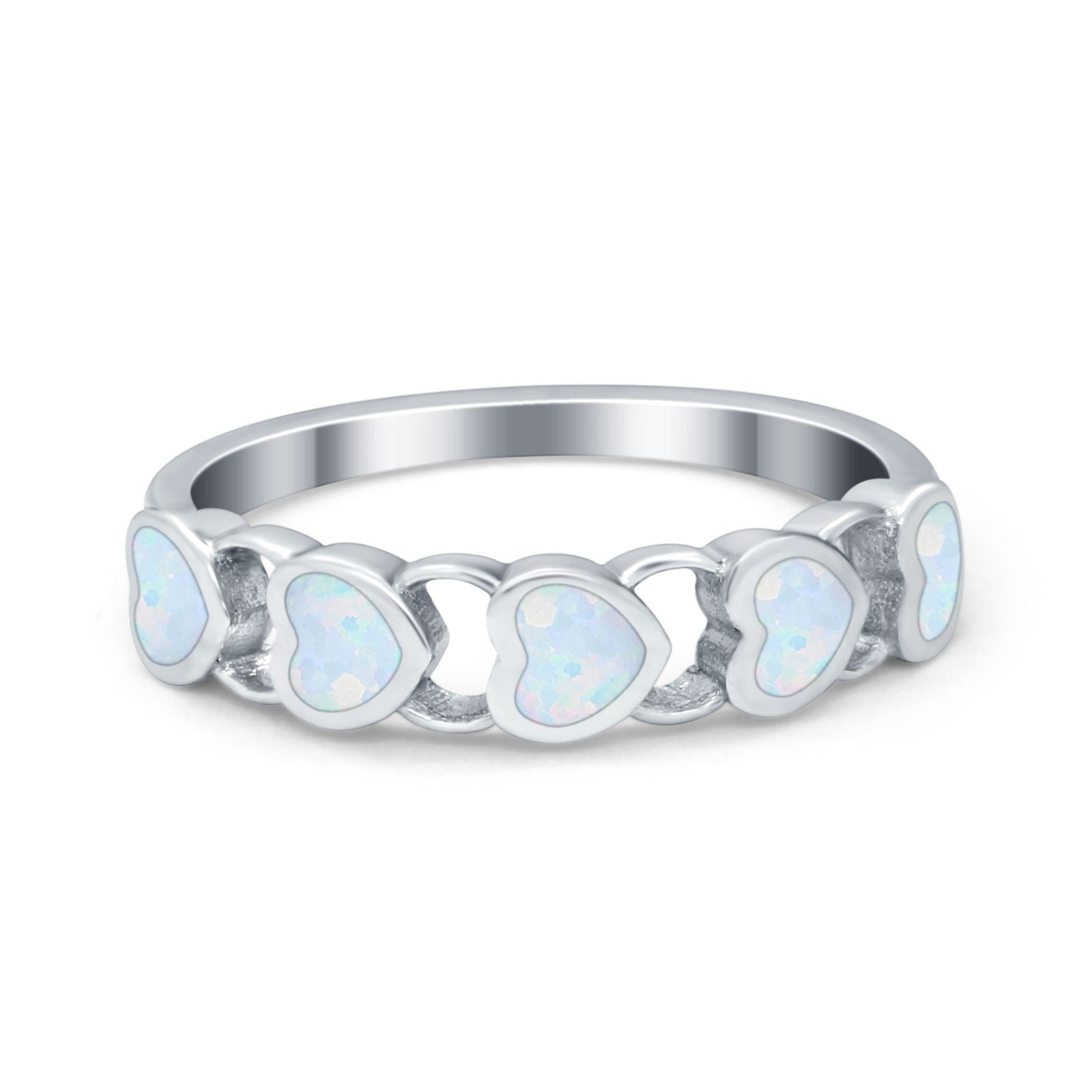 Heart Promise Thumb Eternity Rings Sideways Simulated Opal 925 Sterling Silver