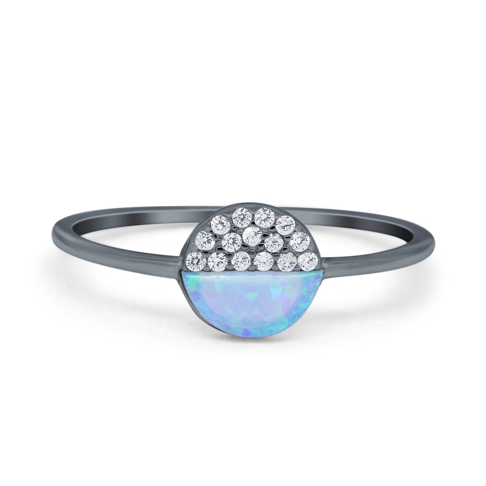 Fashion Ring Lab Created Light Blue Opal Round Cubic Zirconia 925 Sterling Silver