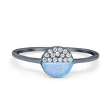 Fashion Ring Lab Created Light Blue Opal Round Cubic Zirconia 925 Sterling Silver