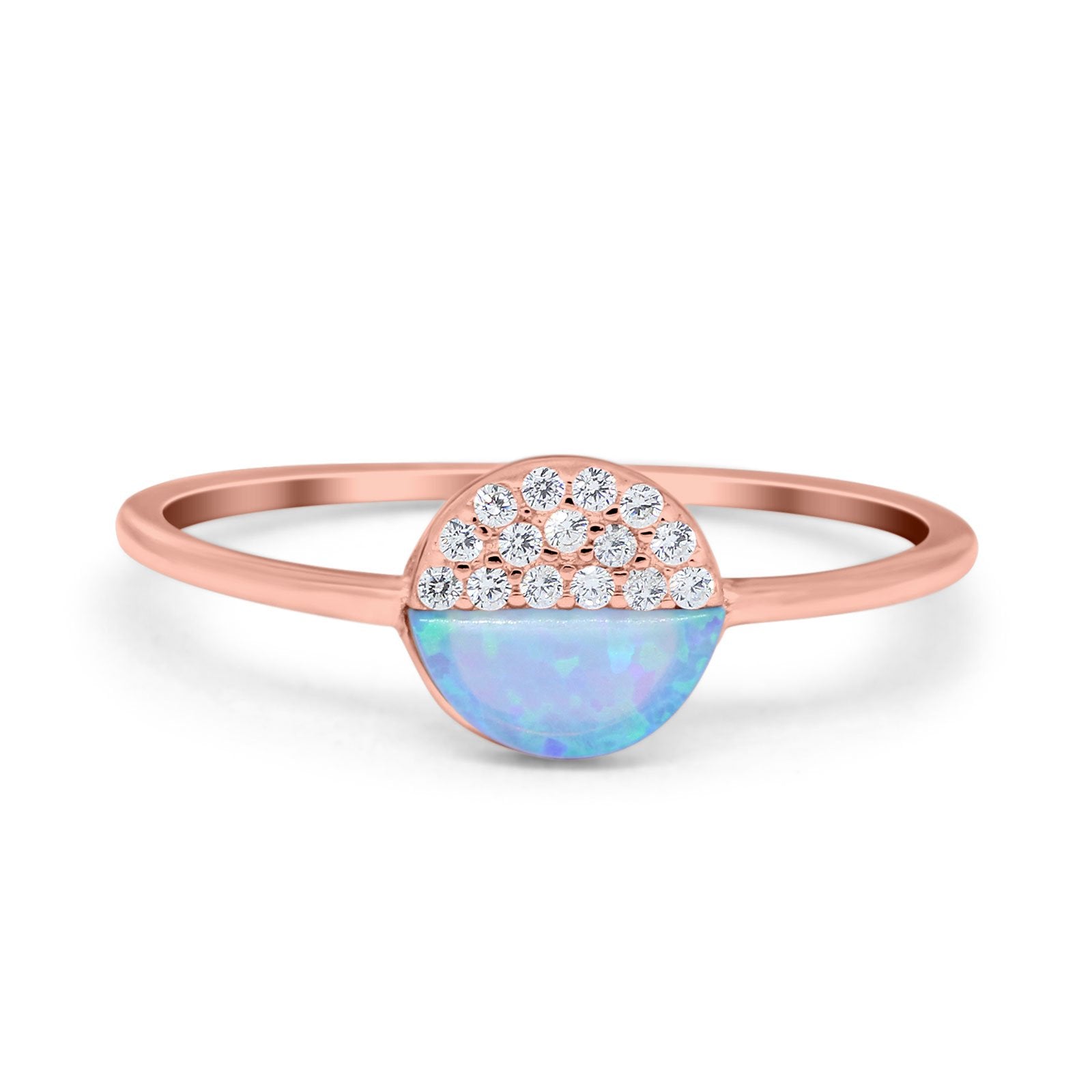 Fashion Ring Lab Created Light Blue Opal Round Cubic Zirconia 925 Sterling Silver
