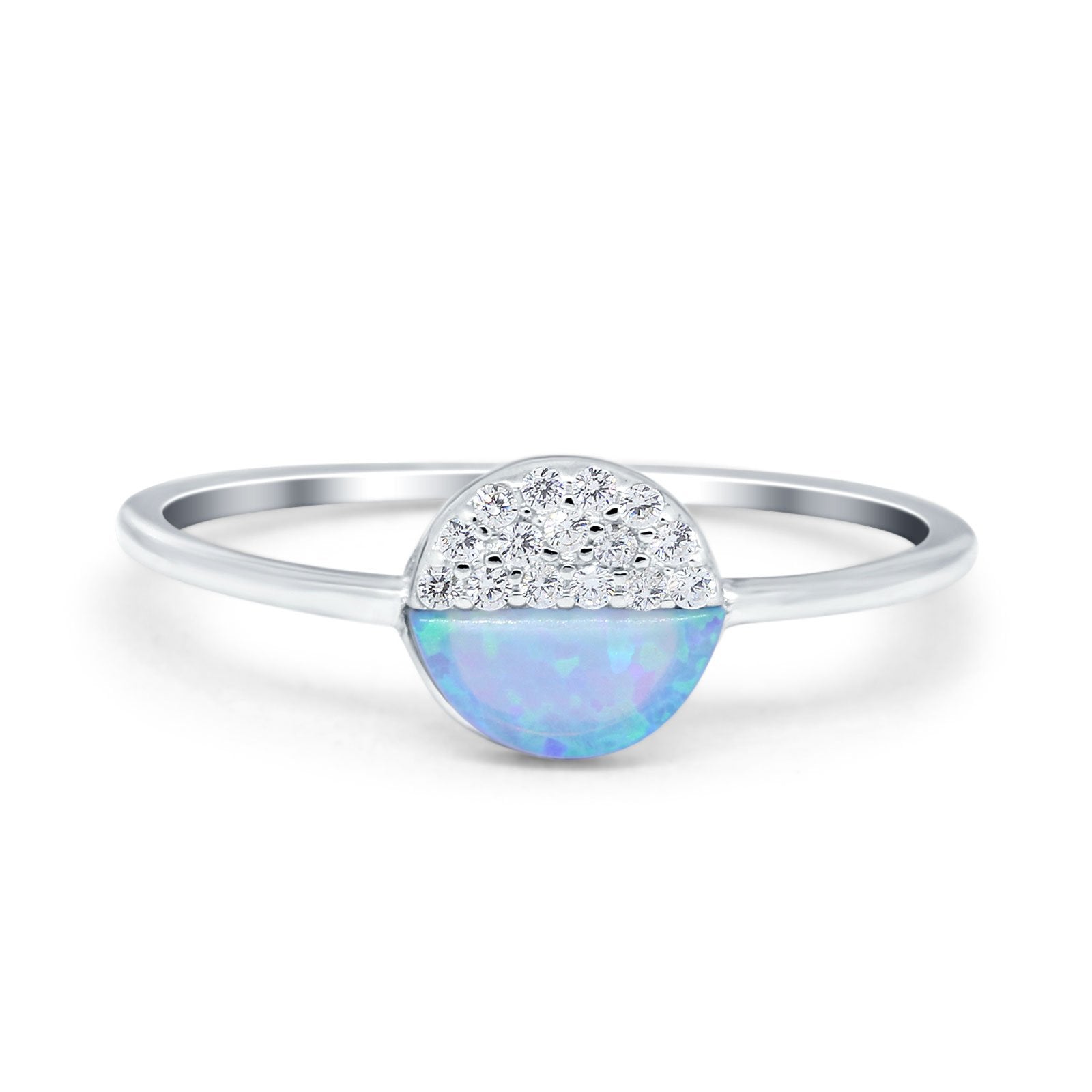 Fashion Ring Lab Created Light Blue Opal Round Cubic Zirconia 925 Sterling Silver