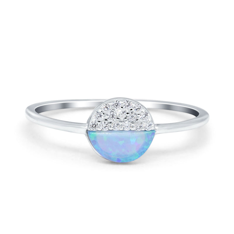 Fashion Ring Lab Created Light Blue Opal Round Cubic Zirconia 925 Sterling Silver