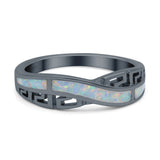 Greek Key Crisscross Ring Lab Created White Opal Band 925 Sterling Silver