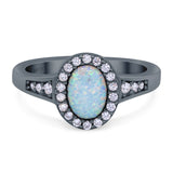 Lab Created Opal Halo Wedding Ring Round Simulated CZ 925 Sterling Silver (11mm)