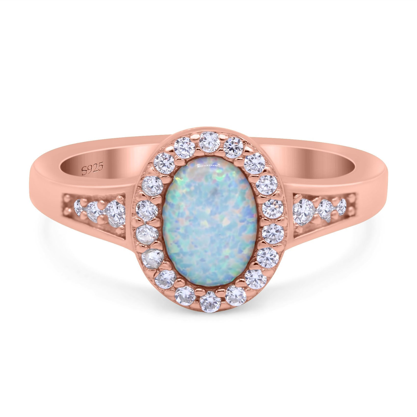 Lab Created Opal Halo Wedding Ring Round Simulated CZ 925 Sterling Silver (11mm)