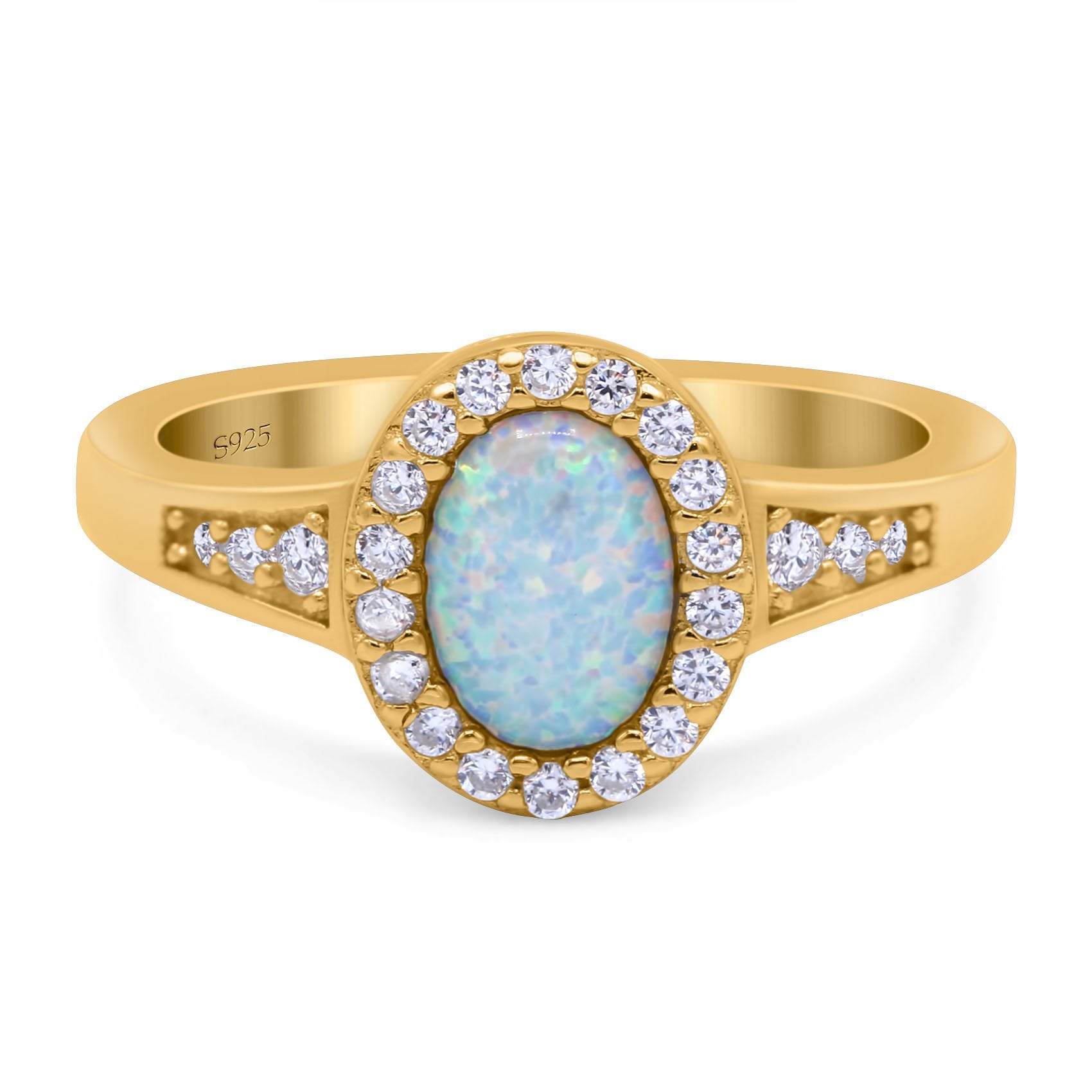 Lab Created Opal Halo Wedding Ring Round Simulated CZ 925 Sterling Silver (11mm)