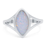 Solitaire Ring Marquise Shape Created Opal Split Shank 925 Sterling Silver (15mm)