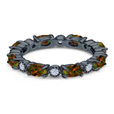 Full Eternity Stackable Band Ring Oval Created Opal 925 Sterling Silver