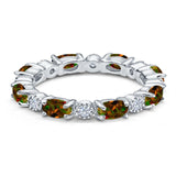 Full Eternity Stackable Band Ring Oval Created Opal 925 Sterling Silver