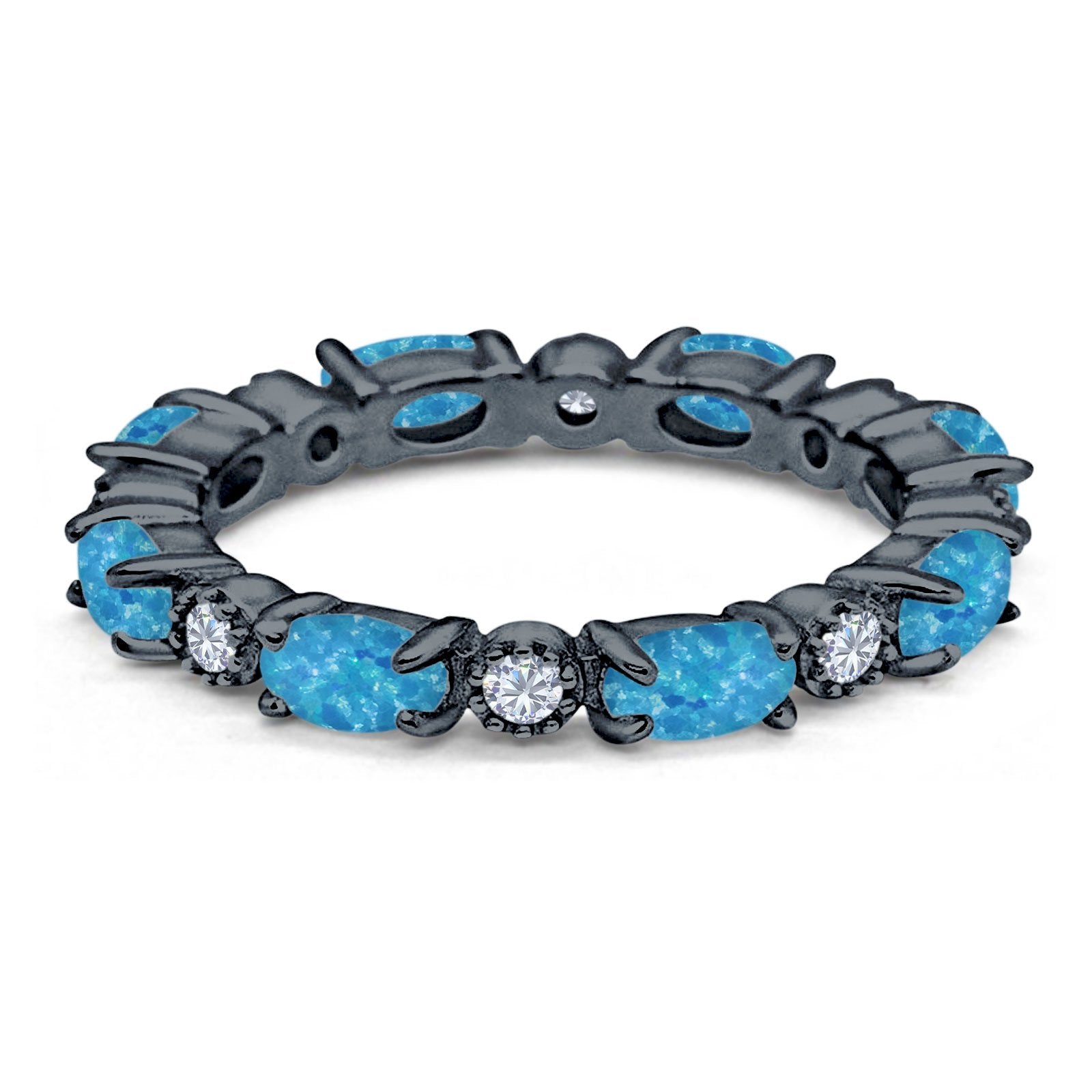 Full Eternity Stackable Band Ring Oval Created Opal 925 Sterling Silver