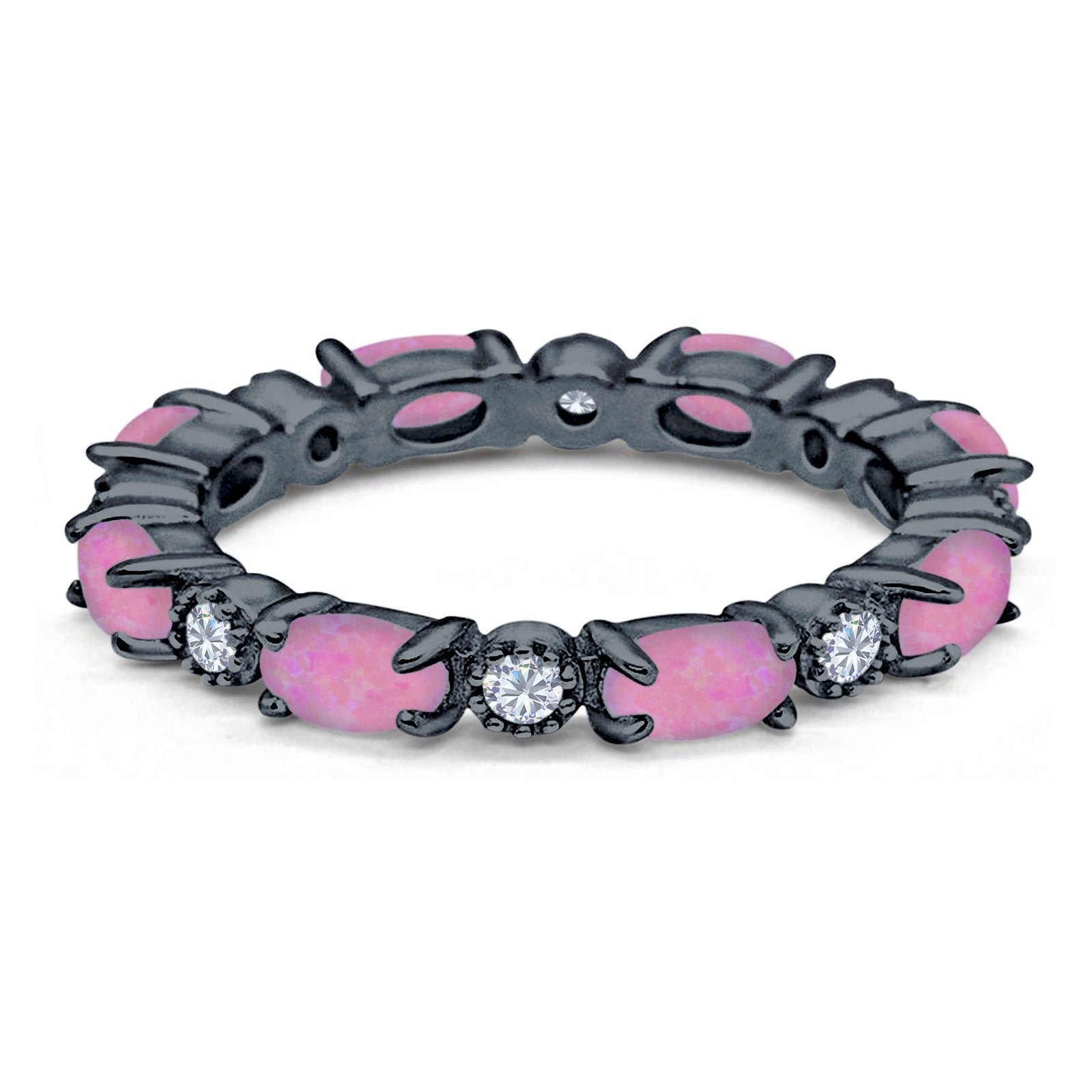 Full Eternity Stackable Band Ring Oval Created Opal 925 Sterling Silver