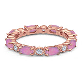 Full Eternity Stackable Band Ring Oval Created Opal 925 Sterling Silver