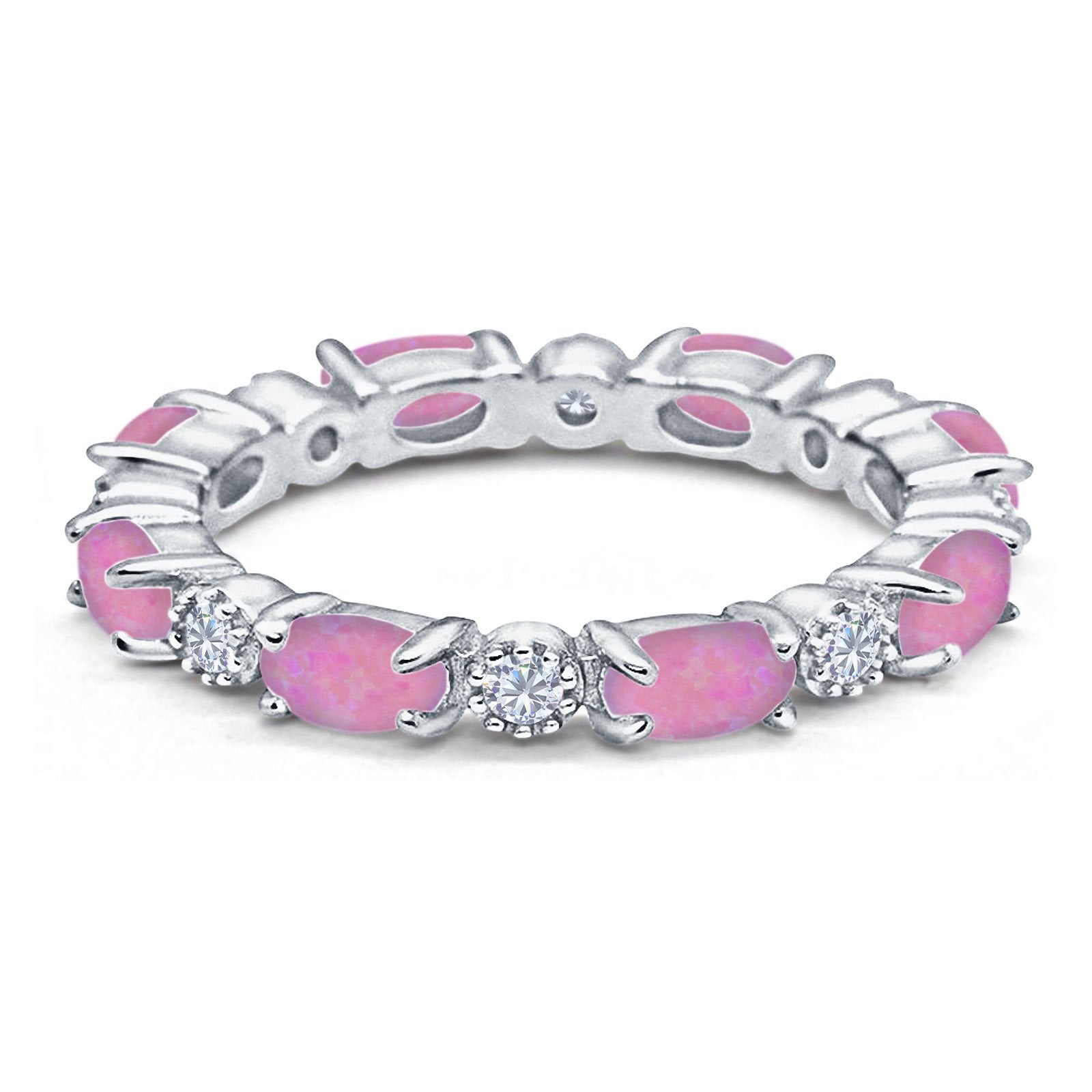 Full Eternity Stackable Band Ring Oval Created Opal 925 Sterling Silver