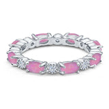 Full Eternity Stackable Band Ring Oval Created Opal 925 Sterling Silver