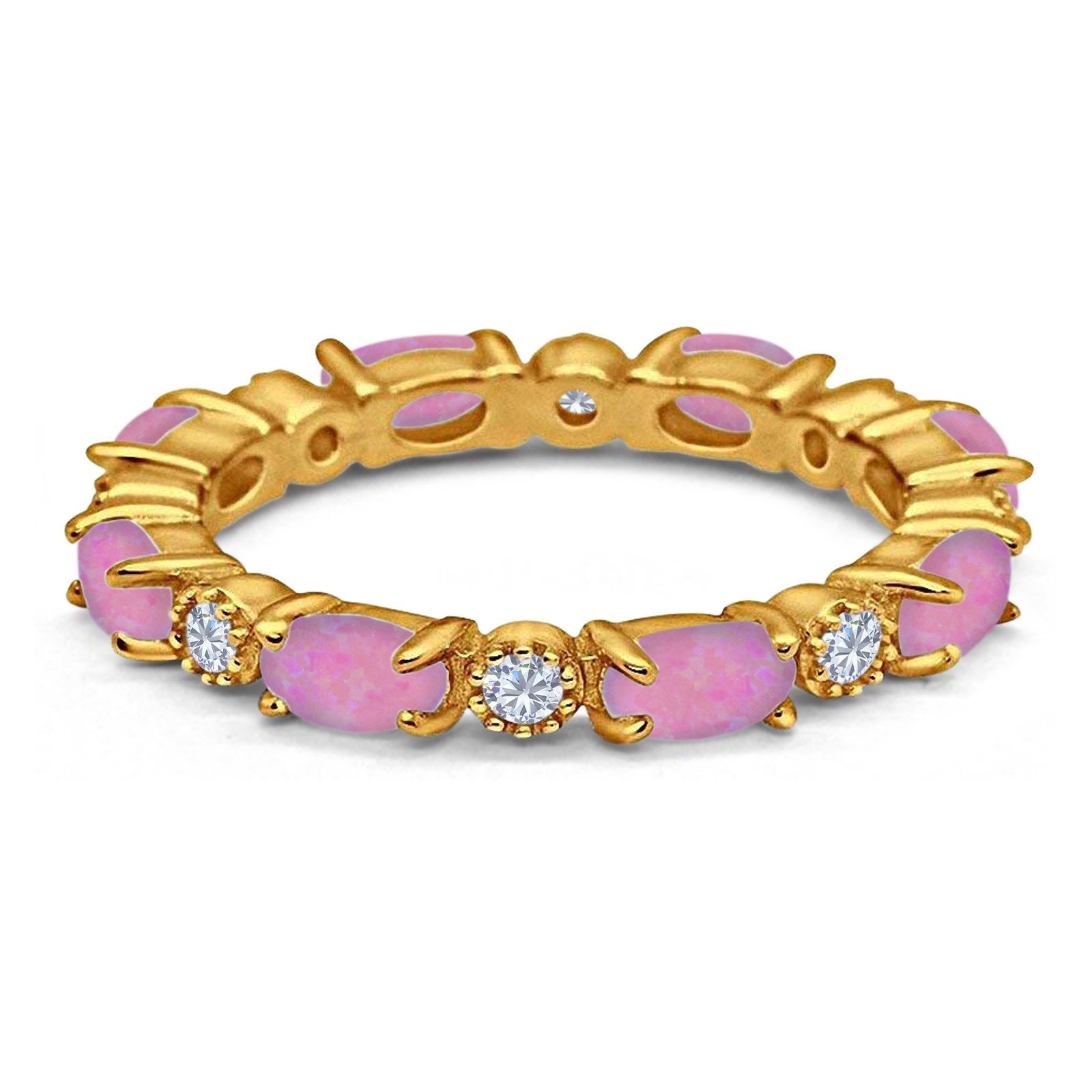 Full Eternity Stackable Band Ring Oval Created Opal 925 Sterling Silver