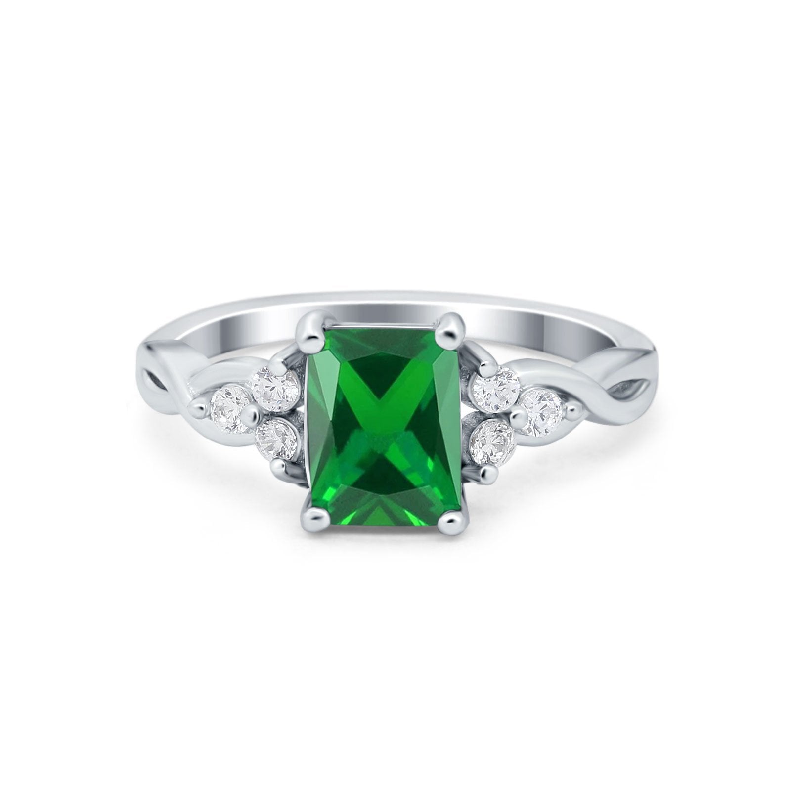 Emerald Cut Wedding Bridal Ring Simulated Cubic Zirconia 925 Sterling Silver