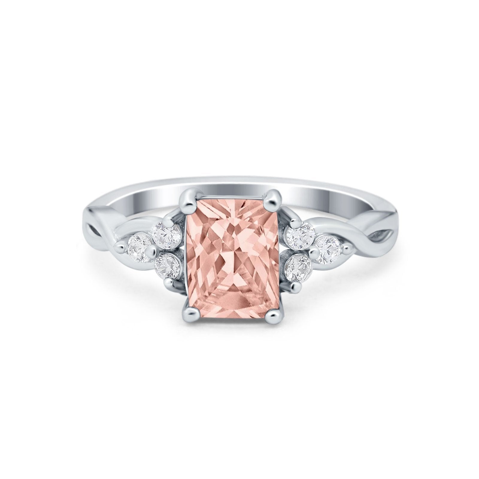 Emerald Cut Wedding Bridal Ring Simulated Cubic Zirconia 925 Sterling Silver